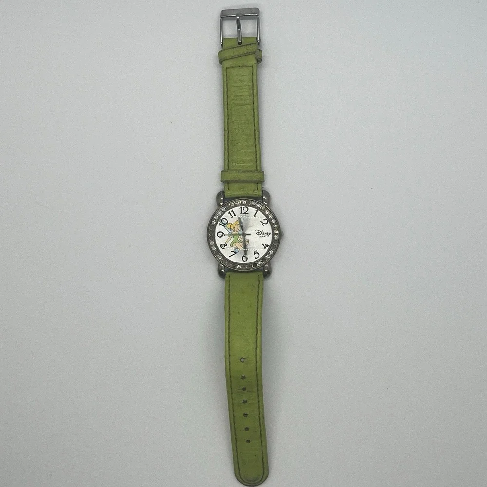Disney Parks Time Works Tinkerbell Watch Womens Child Lime‎ Green Leather Band